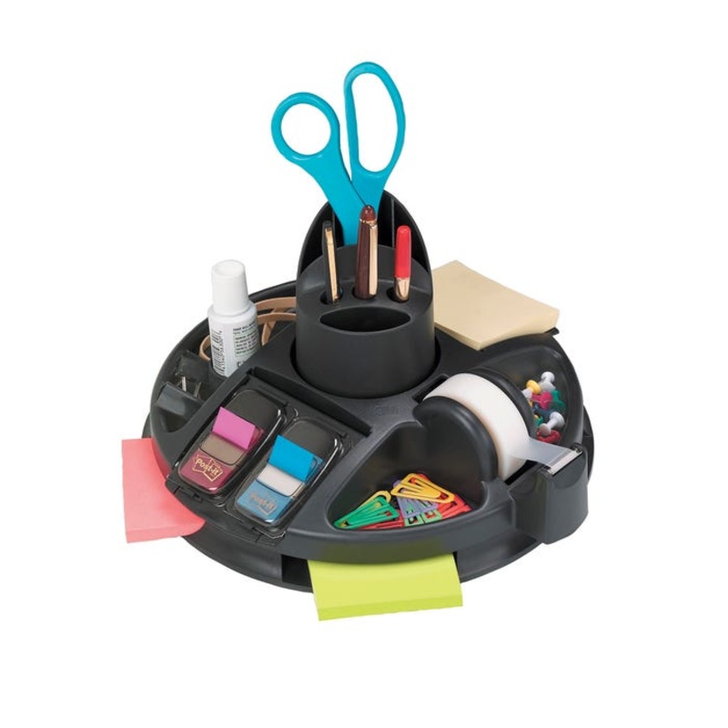 Post-it Rotary Organizer with Tape, Post-it Notes and Flags, Plastic, Black