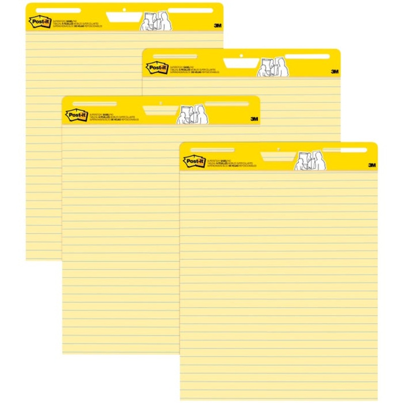 Post-It Self-Stick Easel Pads, 25 x 30 Inches, Ruled, Yellow, 30 Sheets, Pack of 4