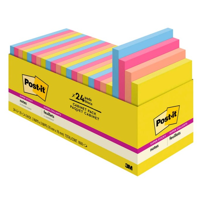 Post-it Super Sticky Notes, 3 x 3 Inches, Summer Joy, 24 Pads per Pack, 70 Sheets per Pad