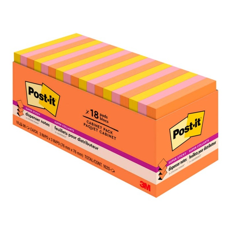 Post-it Super Sticky Pop-Up Notes, 3 x 3 Inches, Energy Boost Colors, Pack of 18