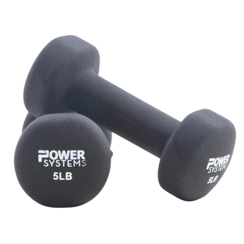 Power Systems Premium Neoprene Dumbbells, 5 Pounds, Black