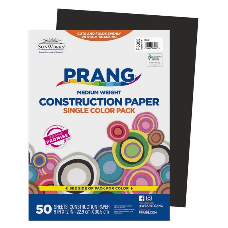 Prang Medium Weight Construction Paper, 9 x 12 Inches, Black, 50 Sheets