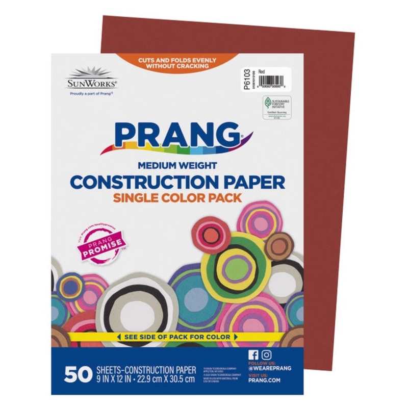 Prang Medium Weight Construction Paper, 9 x 12 Inches, Red, 50 Sheets