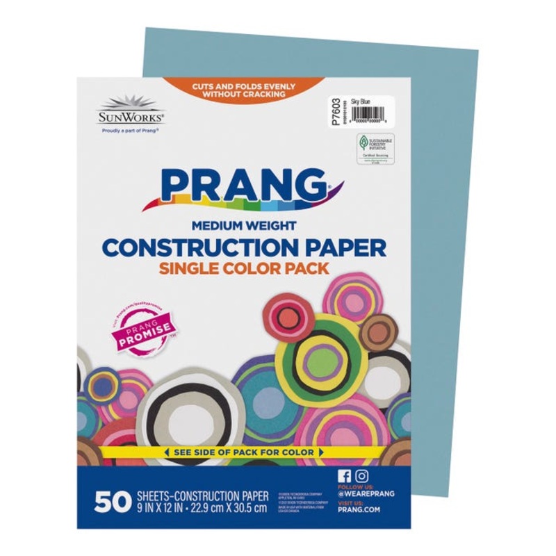 Prang Medium Weight Construction Paper, 9 x 12 Inches, Sky Blue, 50 Sheets