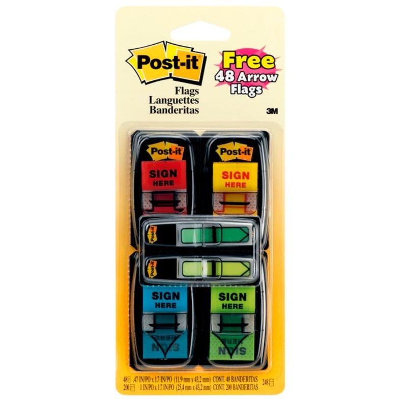 Post-it 'Sign Here' Flags Value Pack, 1 x 1-7/10 Inches, Multiple Colors, 248 Flags