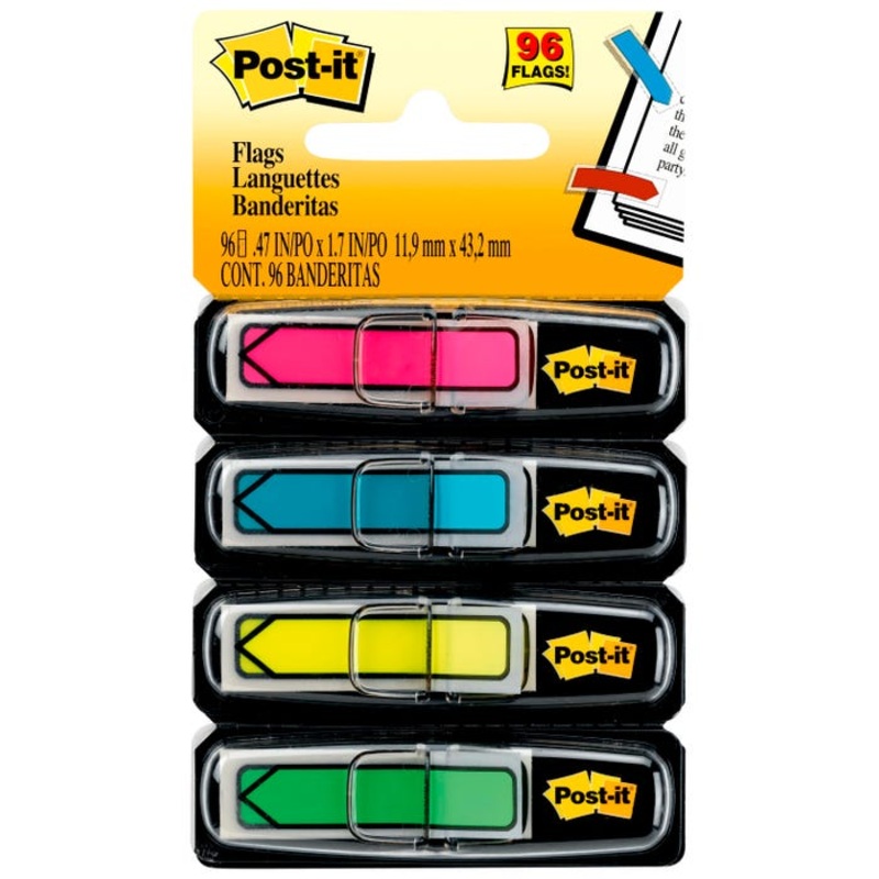 Post-it Arrow Flags, 1/2 x 1-7/10 Inches, Pink, Orange, Lime, Aqua, 24 Flags per Color, Pack of 96