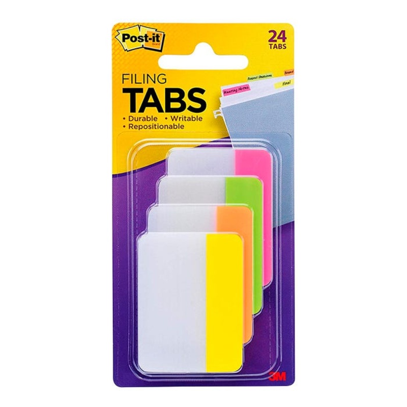 Post-it Filing Tabs, 2 Inches, Flat, Assorted Bright Colors, Set of 24