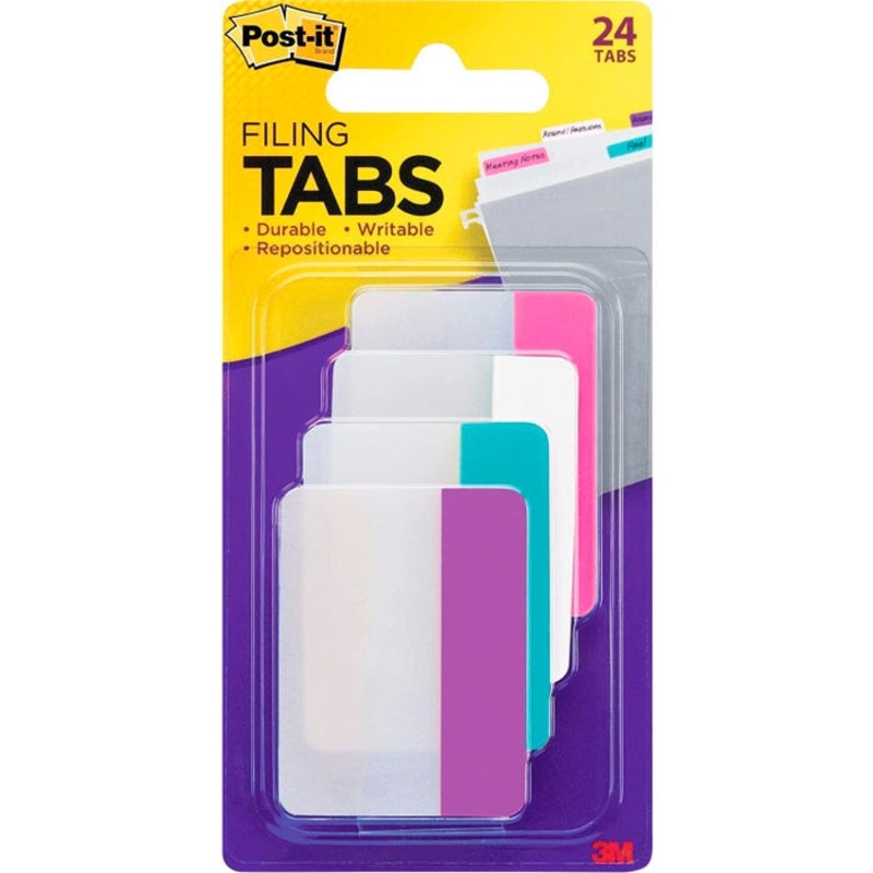 Post-it Filing Tabs, 2 Inches, Flat, Assorted Pastel Colors, Set of 24