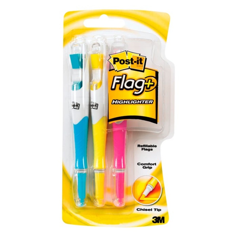 Post-it Flag Highlighter with 3/8 Inch Flag, Assorted Colors, Pack of 3