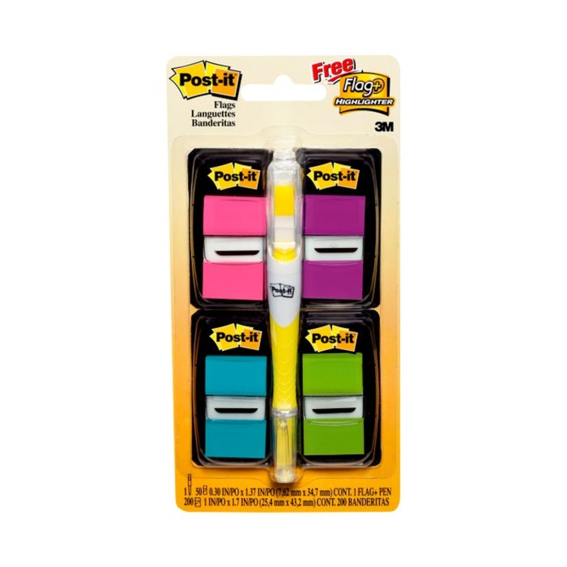 Post-it Flag Value Pack and Highlighter, 1/2 Inch, Bright Colors, Pack of 200