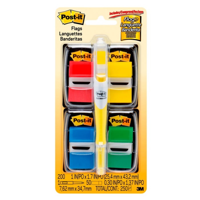 Post-it Flag Value Pack and Highlighter, 1/2 Inch, Primary Colors, Pack of 200