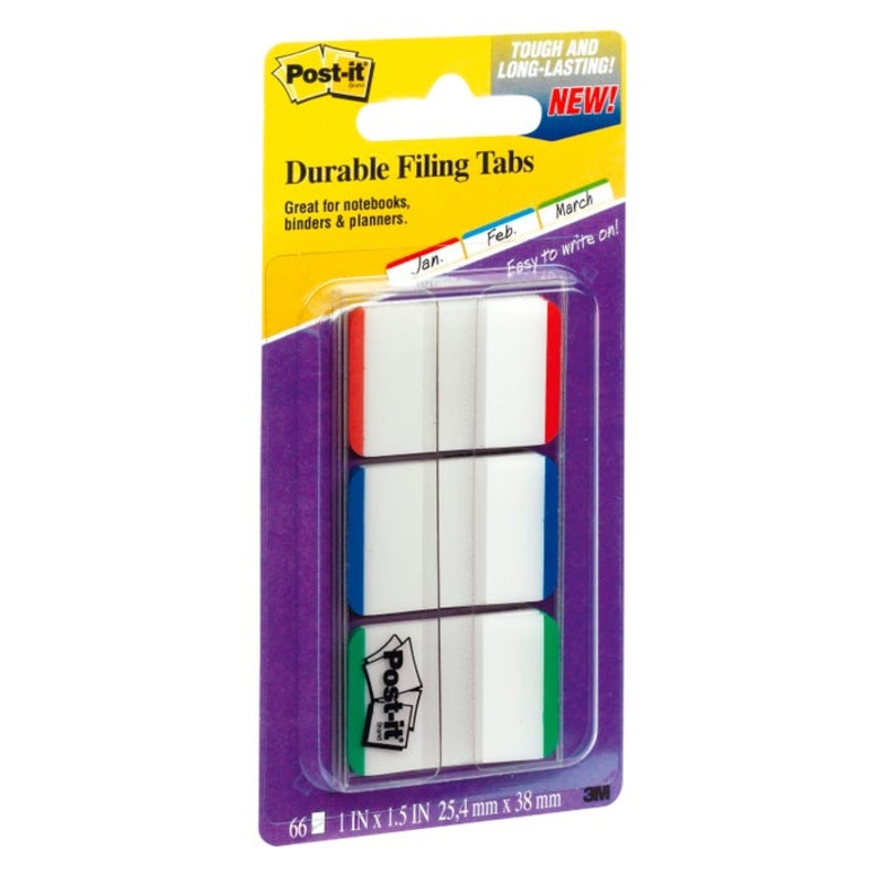 Post-it Lined Tabs, 1 x 1-7/10 Inches, Green, Blue, Red, 22 Tabs per Color, Pack of 66