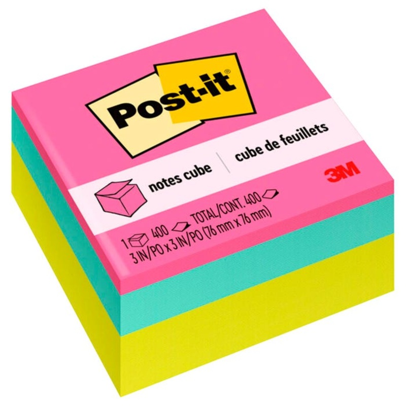 Post-it Notes Cube, 3 x 3 Inches, Bright Colors, 400 Sheets per Cube