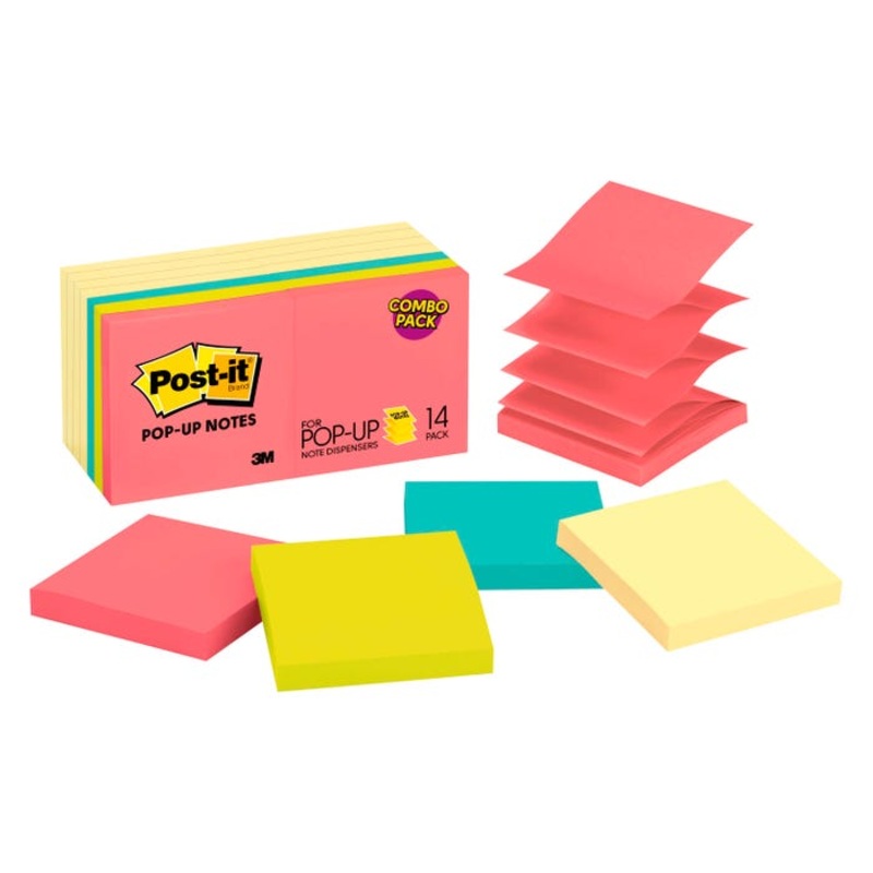 Post-it Pop Up Notes, 3 x 3 Inches, Capetown Colors, 14 Pads with 100 Sheets