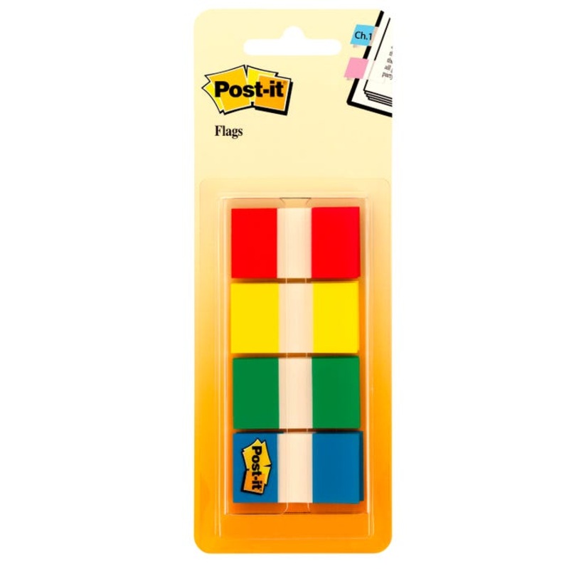 Post-it Portable Flags, 1 x 1-7/10 Inches, Red, Blue, Yellow, Green, 2 Dispensers, 20 Flags per Color, Pack of 160