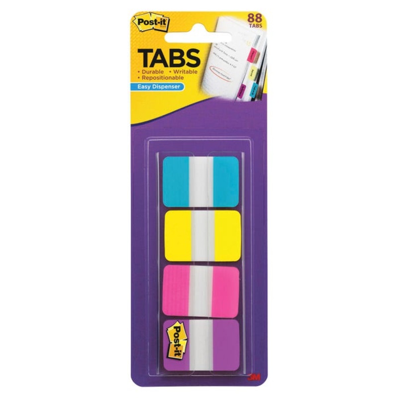 Post-It Self Stick Dispenser Tabs, 1 x 1-1/2 Inches, Assorted Bright Colors, Pack of 88 Tabs