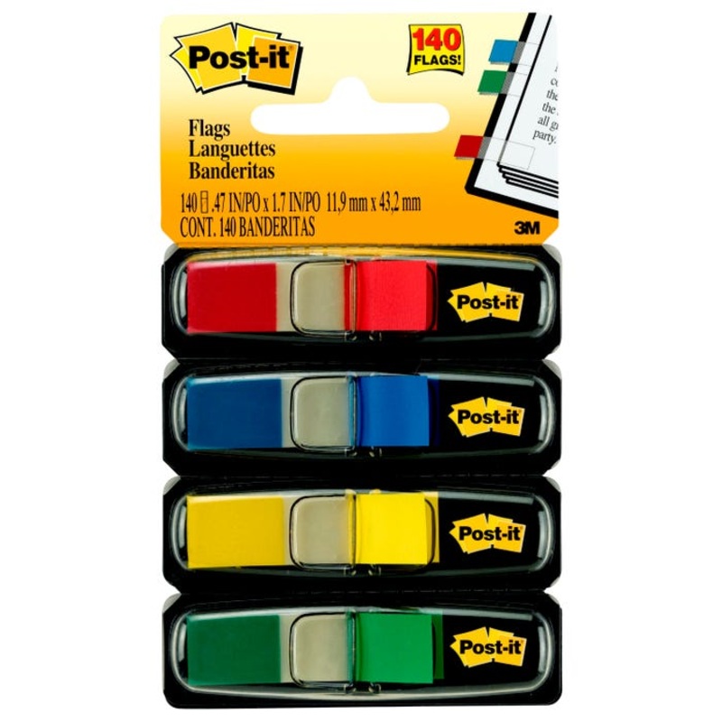 Post-it Small Flags, 1/2 x 1-7/10 Inches, Red, Yellow, Green, Blue, 35 Flags per Color, Pack of 140