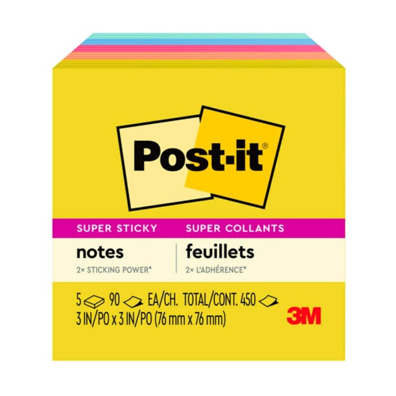 Post-it Super Sticky Notes, 3 x 3 Inches, Summer Joy, 5 Pads per Pack, 90 Sheets per Pad