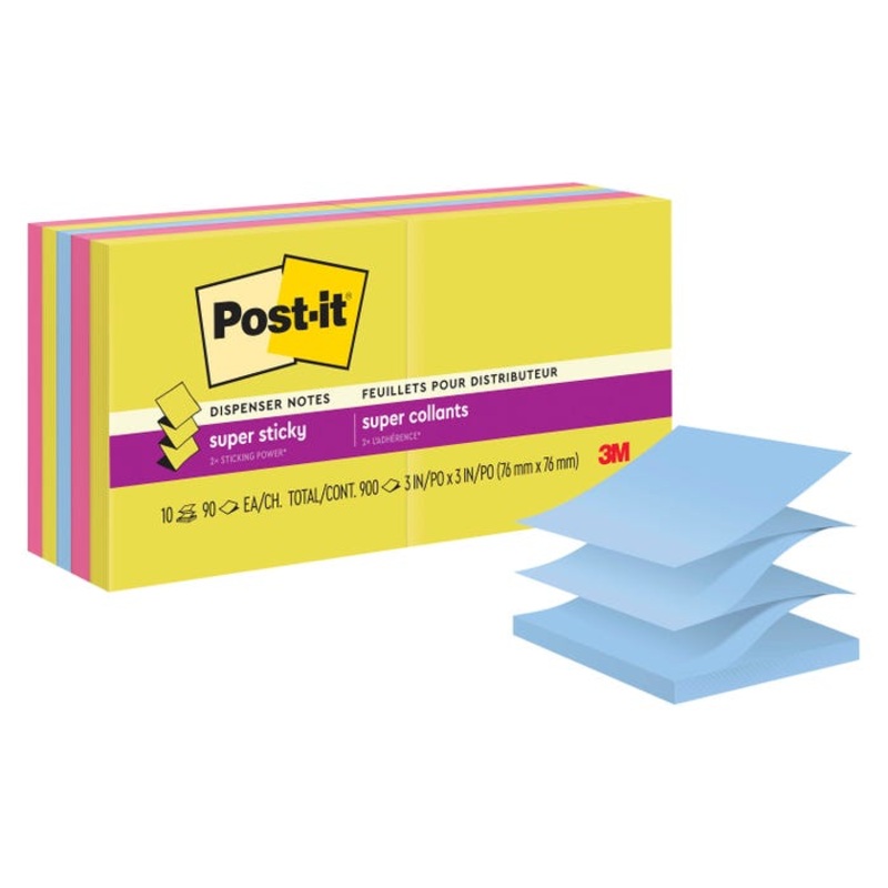Post-it Super Sticky Pop-up Notes, 3 x 3 Inches, Summer Joy Colors, 90 Sheets/Pad, Pack of 10
