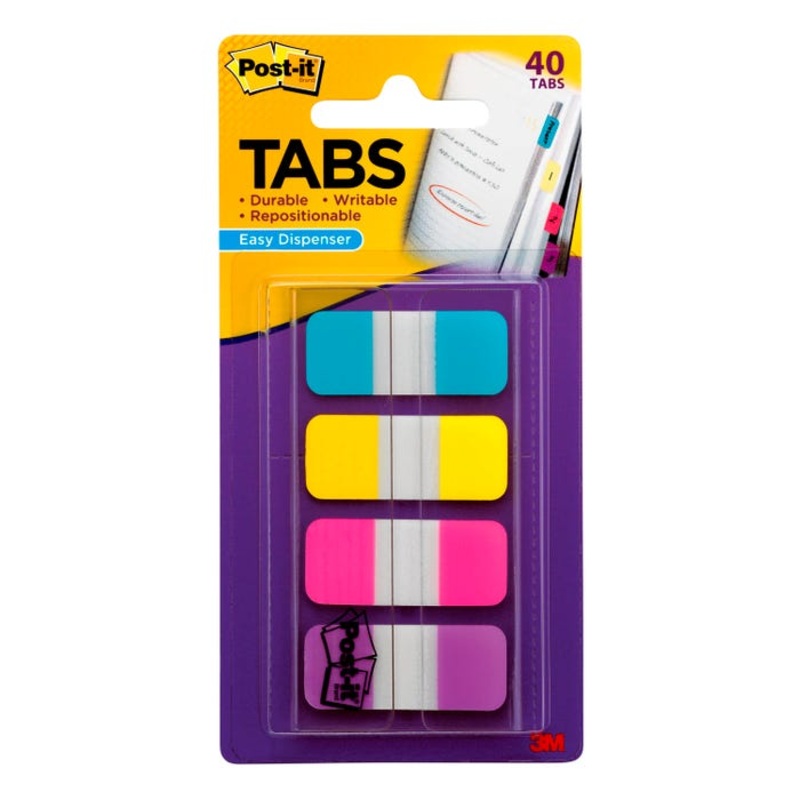 Post-it Tabs with Dispenser, 5/8 x 1-1/2 Inches, Assorted Colors, Pack of 40