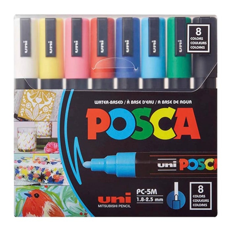 uni POSCA PC-5M Water-Based Paint Markers, Reversible Medium Tip (1.8-2.5mm), Assorted Colors, 8 Pack