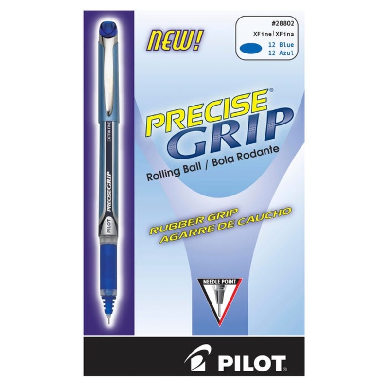 Pilot Precise Grip Rolling Ball Stick Pens, Extra Fine Point, Blue Ink, Pack of 12