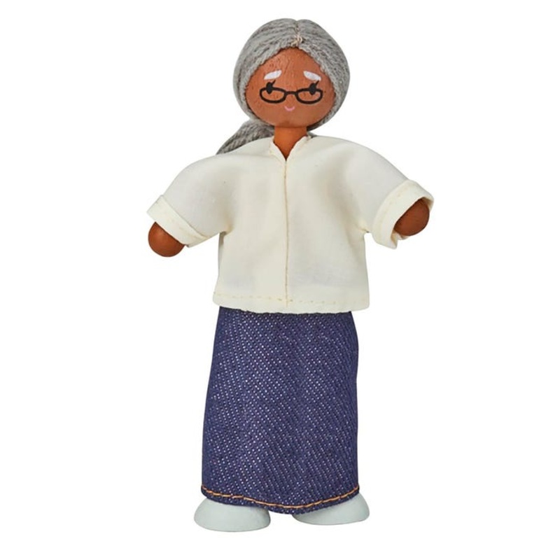 PlanToys Wood Grandmother Doll, Medium Skin Tone