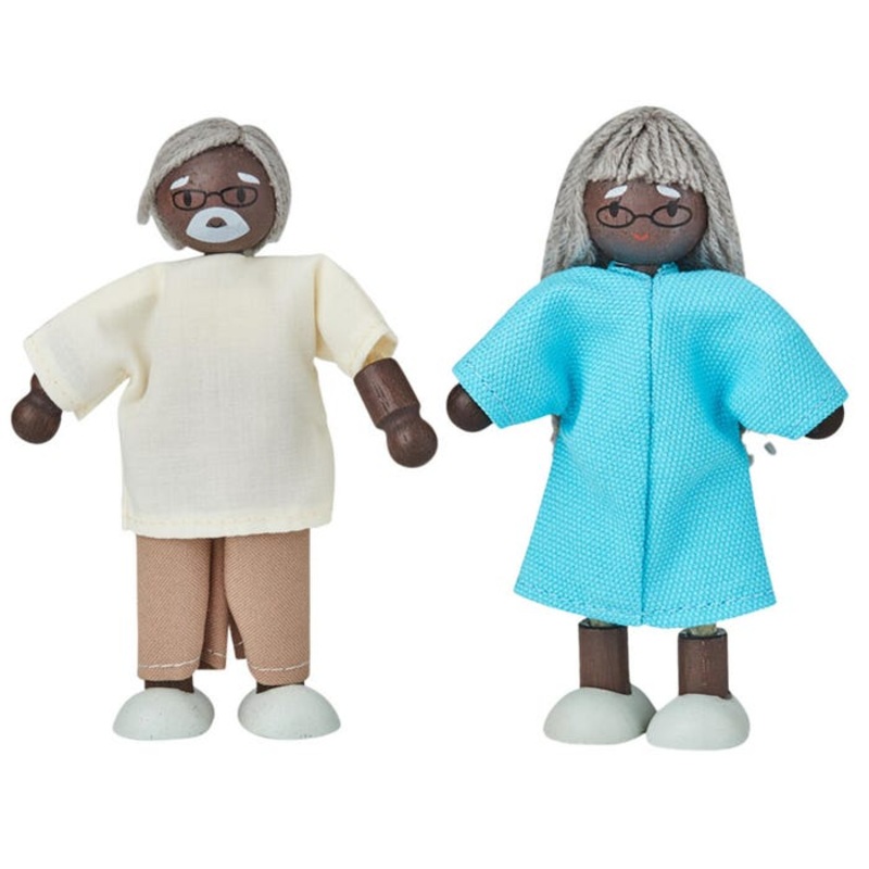 PlanToys Wood Grandparent Dolls, Dark Skin Tone